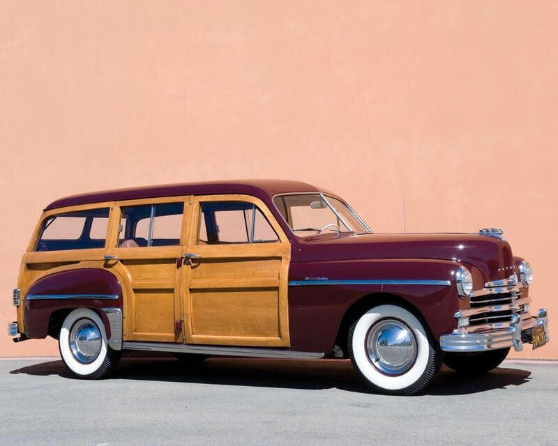 Classic maroon woodie station wagon