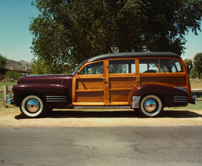 Classic maroon woodie station wagon