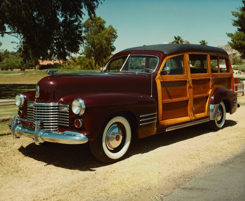 Classic maroon woodie station wagon