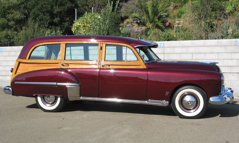 Classic maroon woodie station wagon