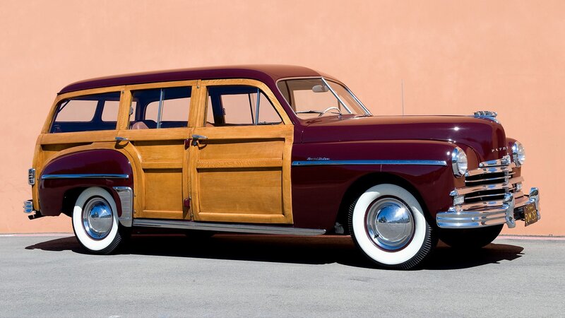 Classic maroon woodie station wagon