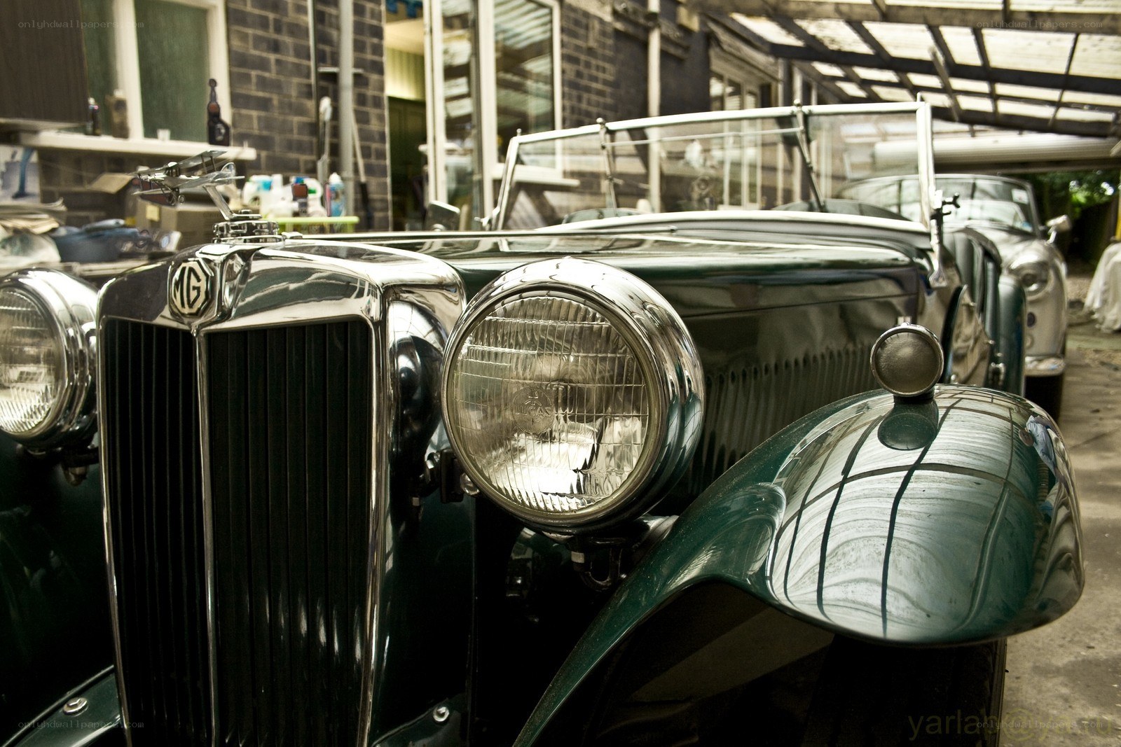 Classic MG car in garage