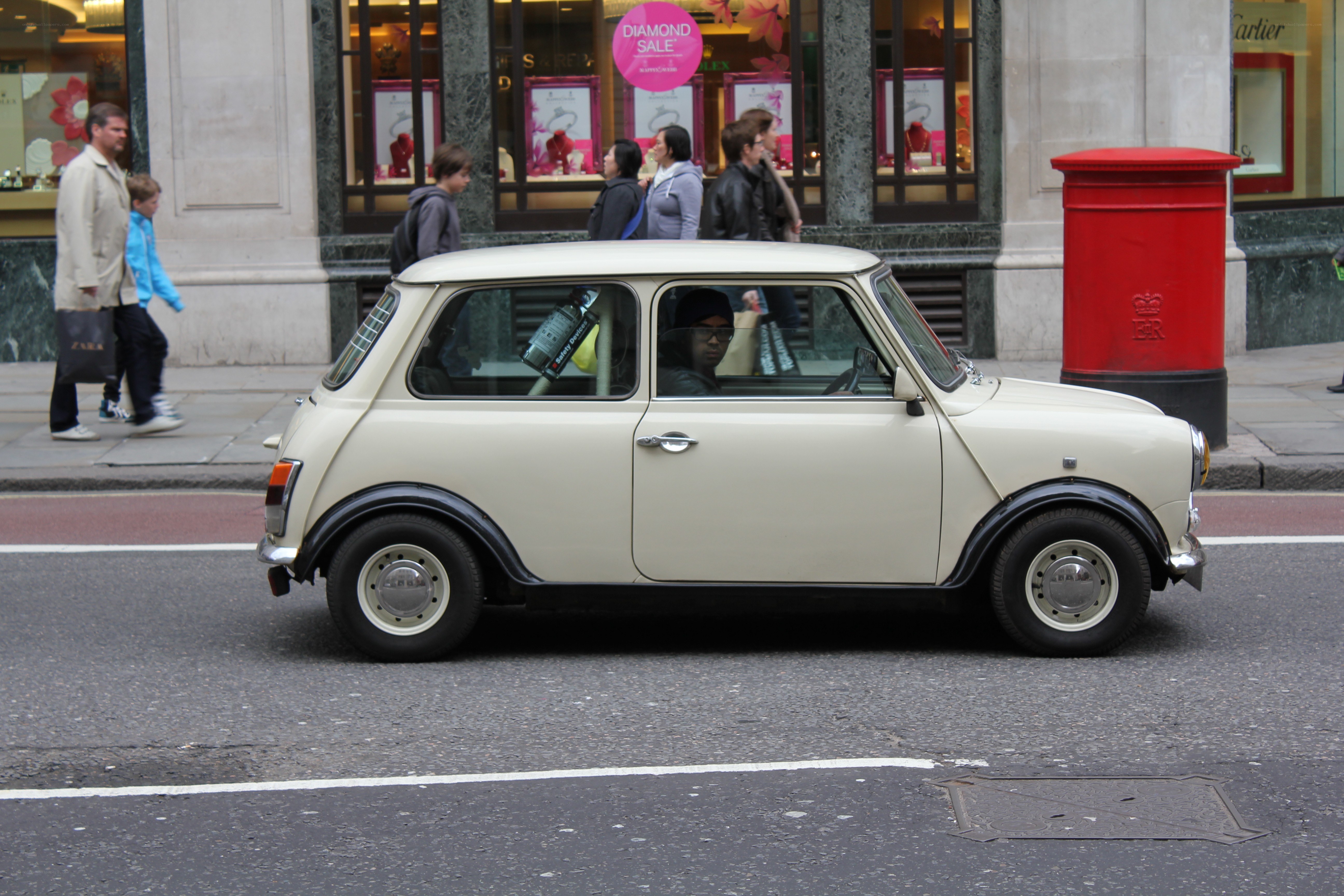 Classic Mini car on a city street