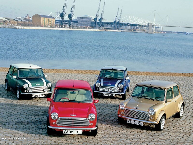 Classic Mini cars by the water