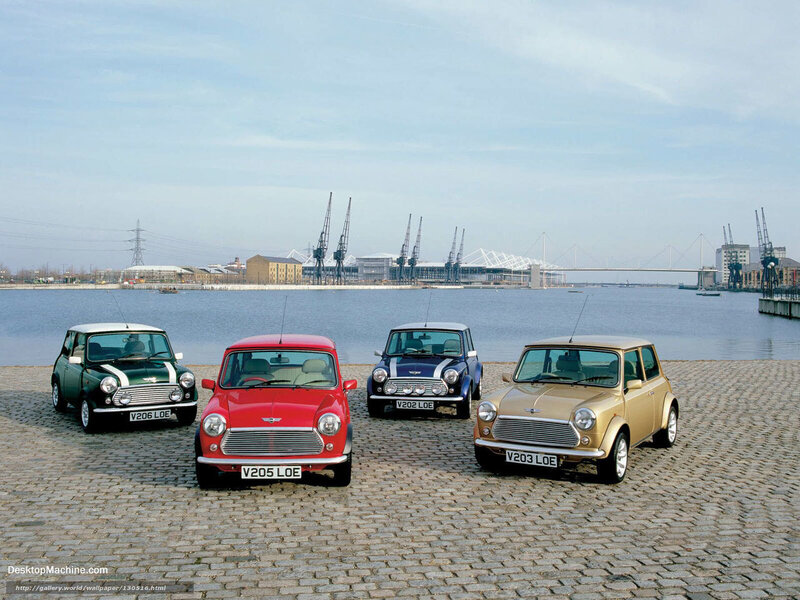 Classic Mini cars by the water