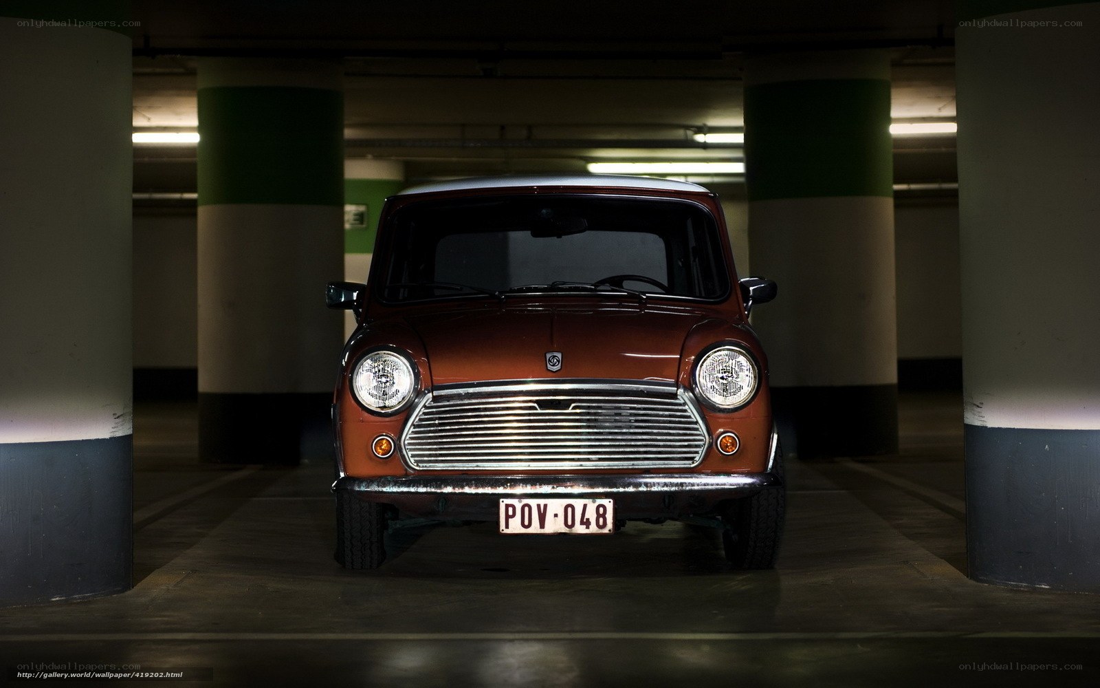 Classic Mini in parking garage