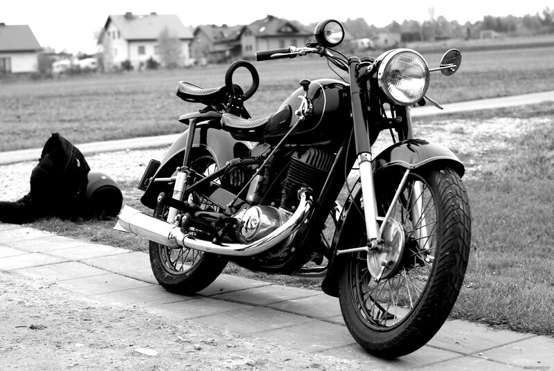 Classic motorcycle on a quiet street