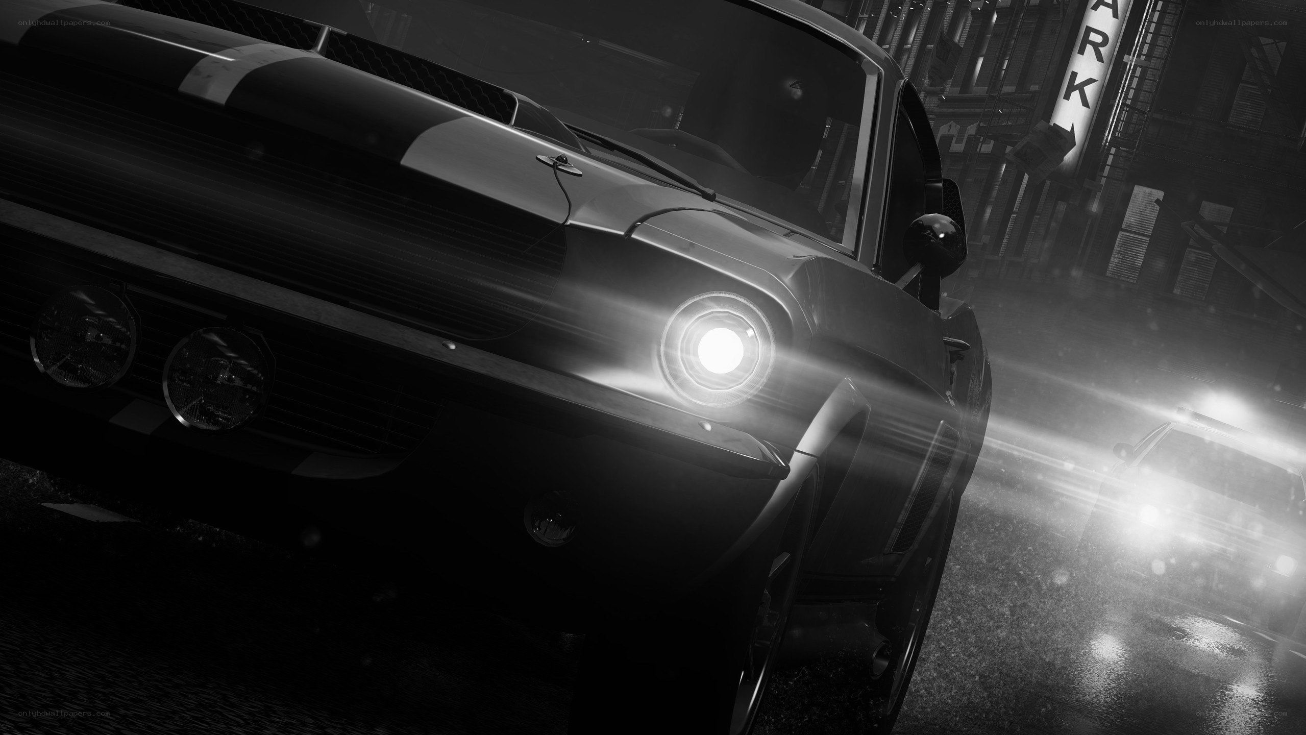 classic muscle car at night