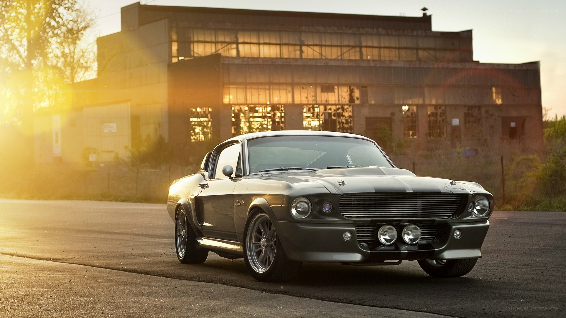 Classic muscle car at sunset