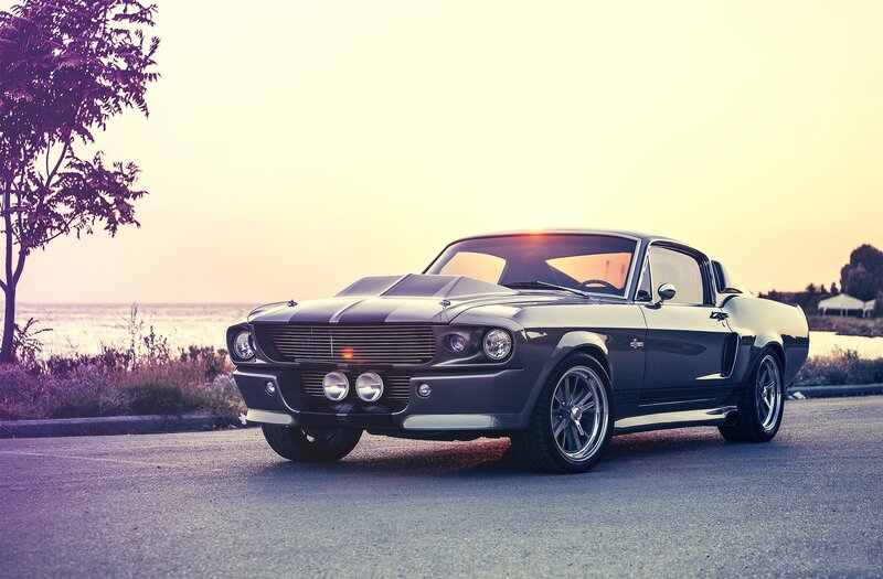 Classic muscle car at sunset