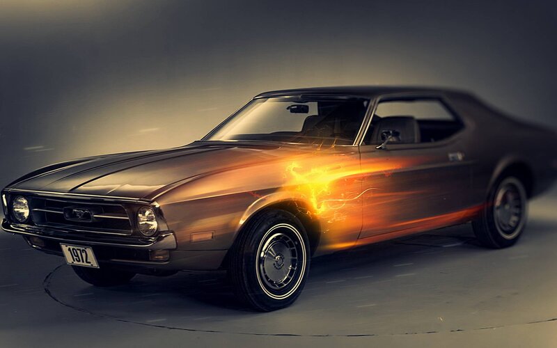 Classic Muscle Car — Black, Dramatic, Digital Art