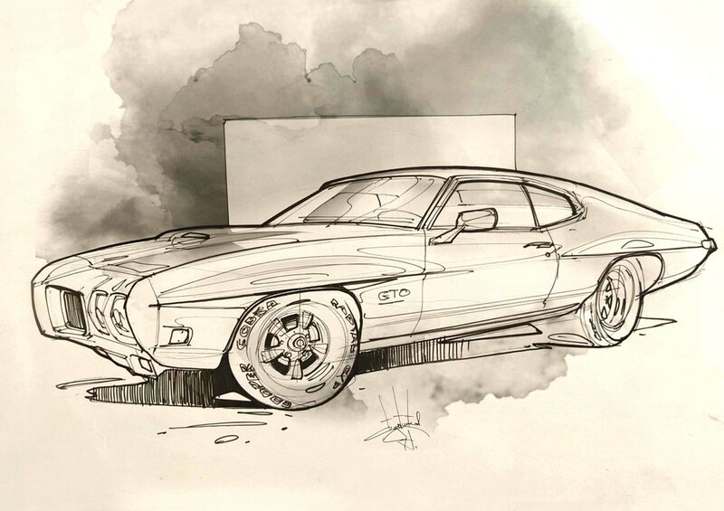 Classic Muscle Car — Black, Dramatic, Illustration