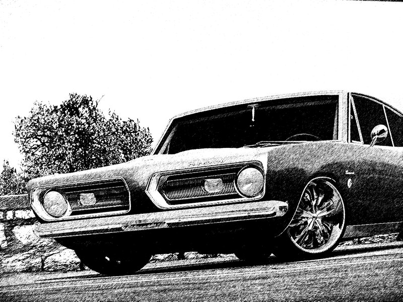 Classic Muscle Car — Black, Dramatic, Illustration, Tree