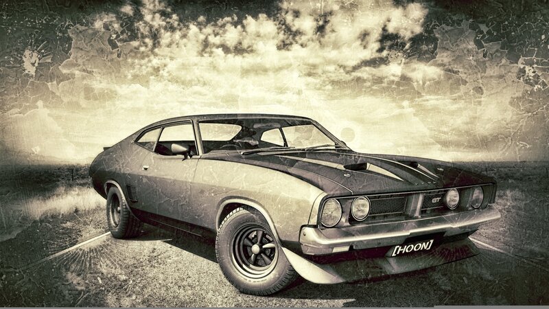 Classic Muscle Car — Black, Dramatic, Sunset, Digital Art