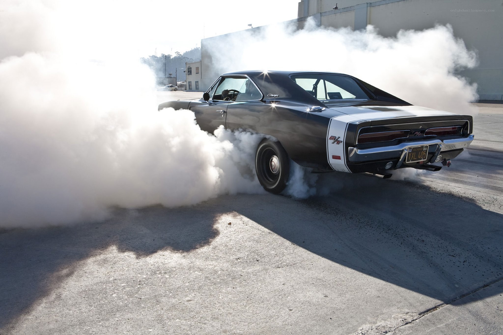 Classic muscle car burnout