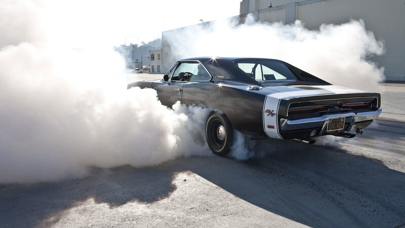 Classic muscle car burnout