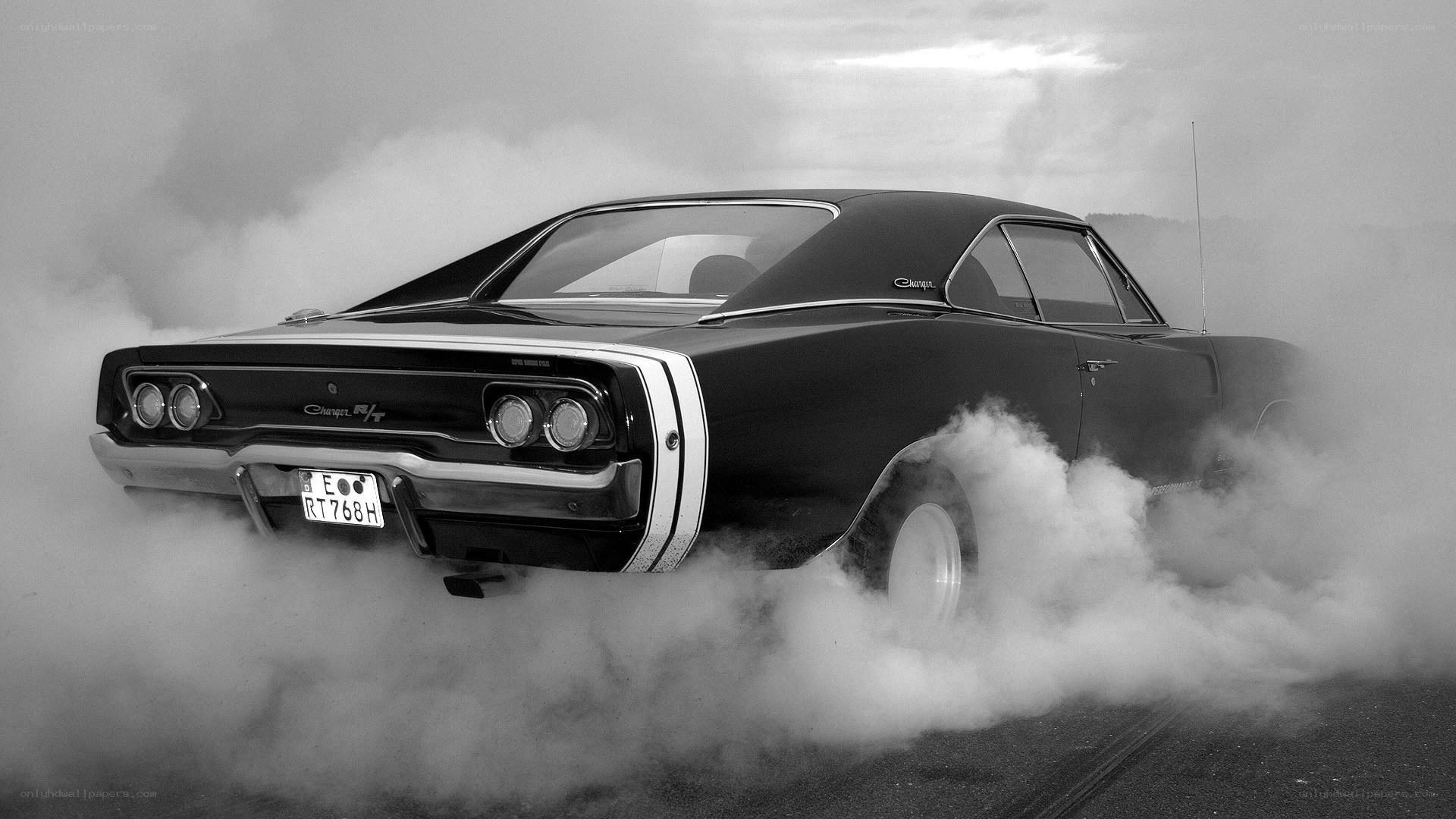 Classic muscle car burnout