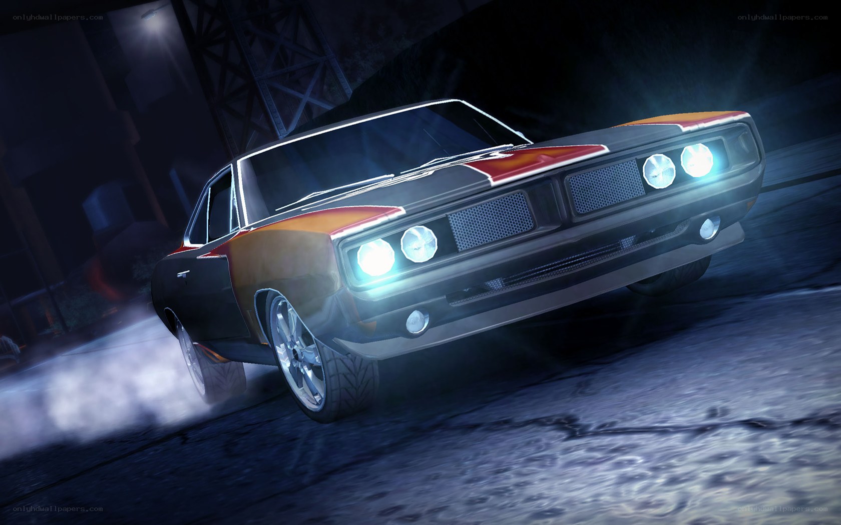 classic muscle car drifting