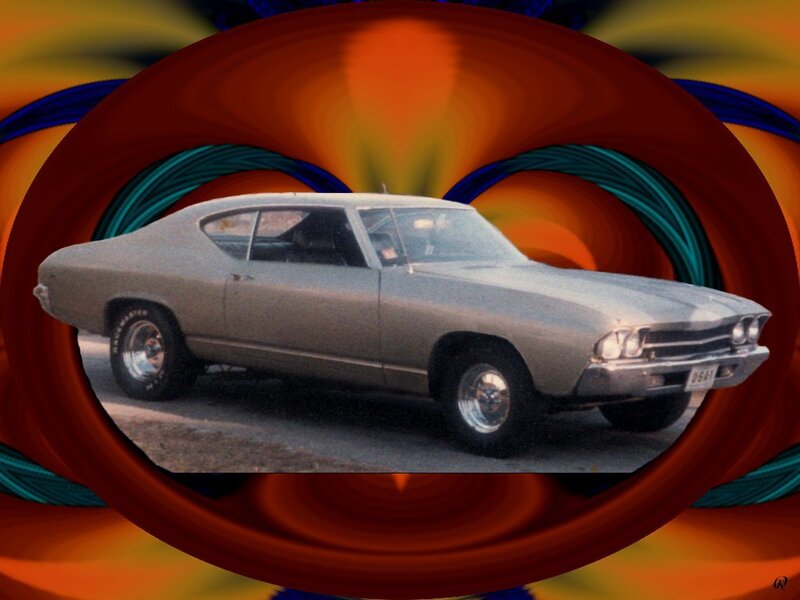 Classic muscle car in colorful frame