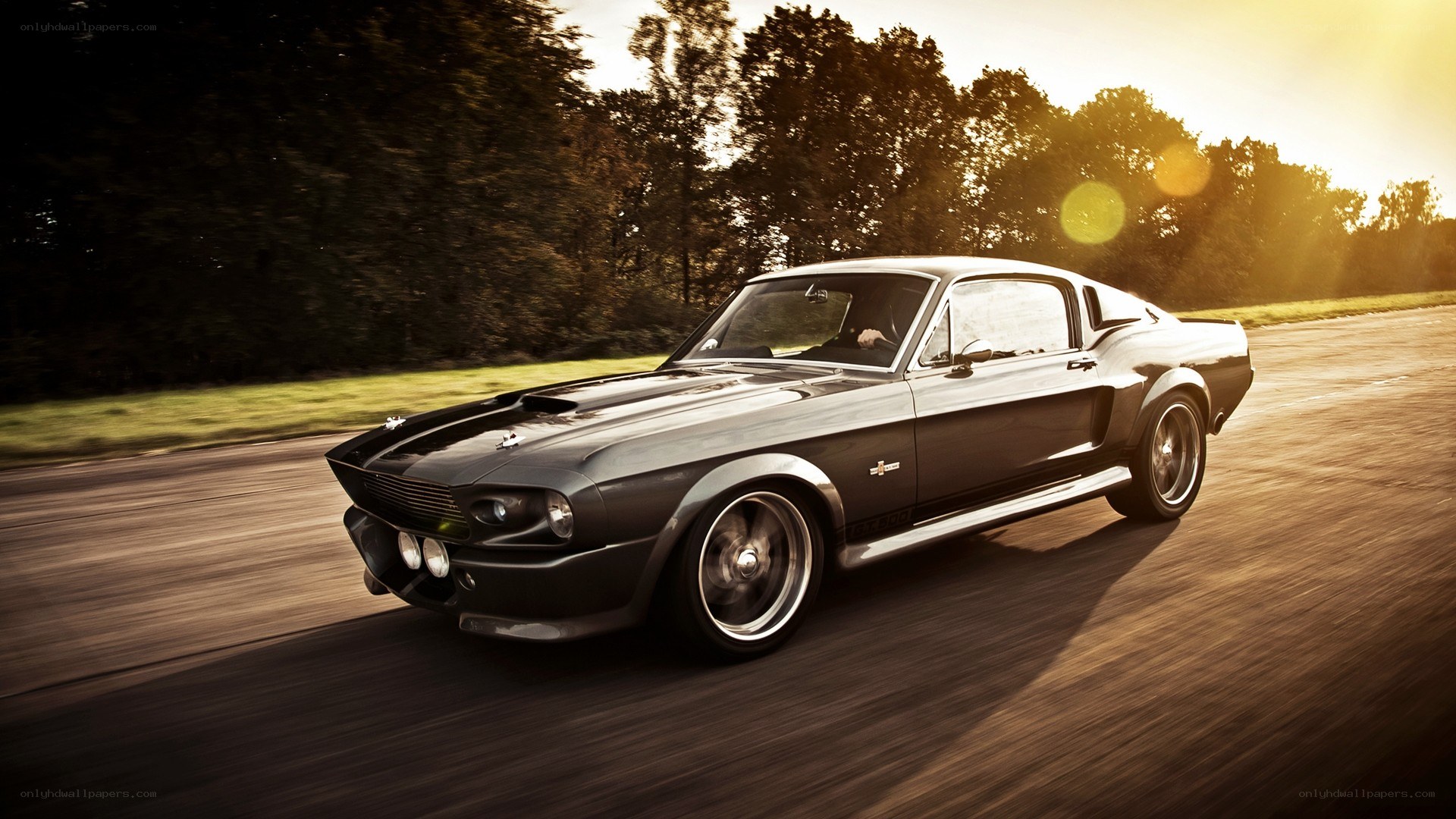 classic muscle car in motion