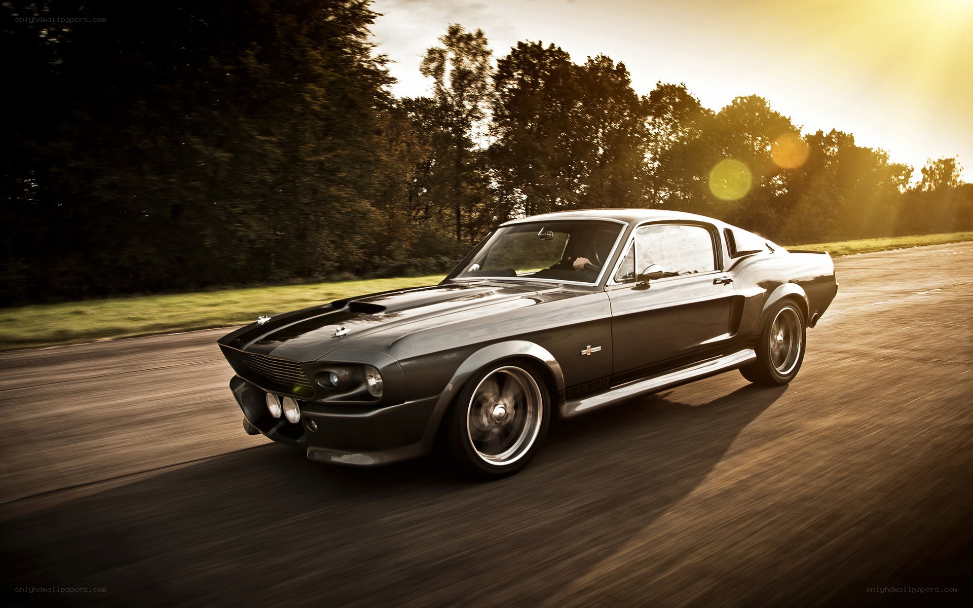 classic muscle car in motion