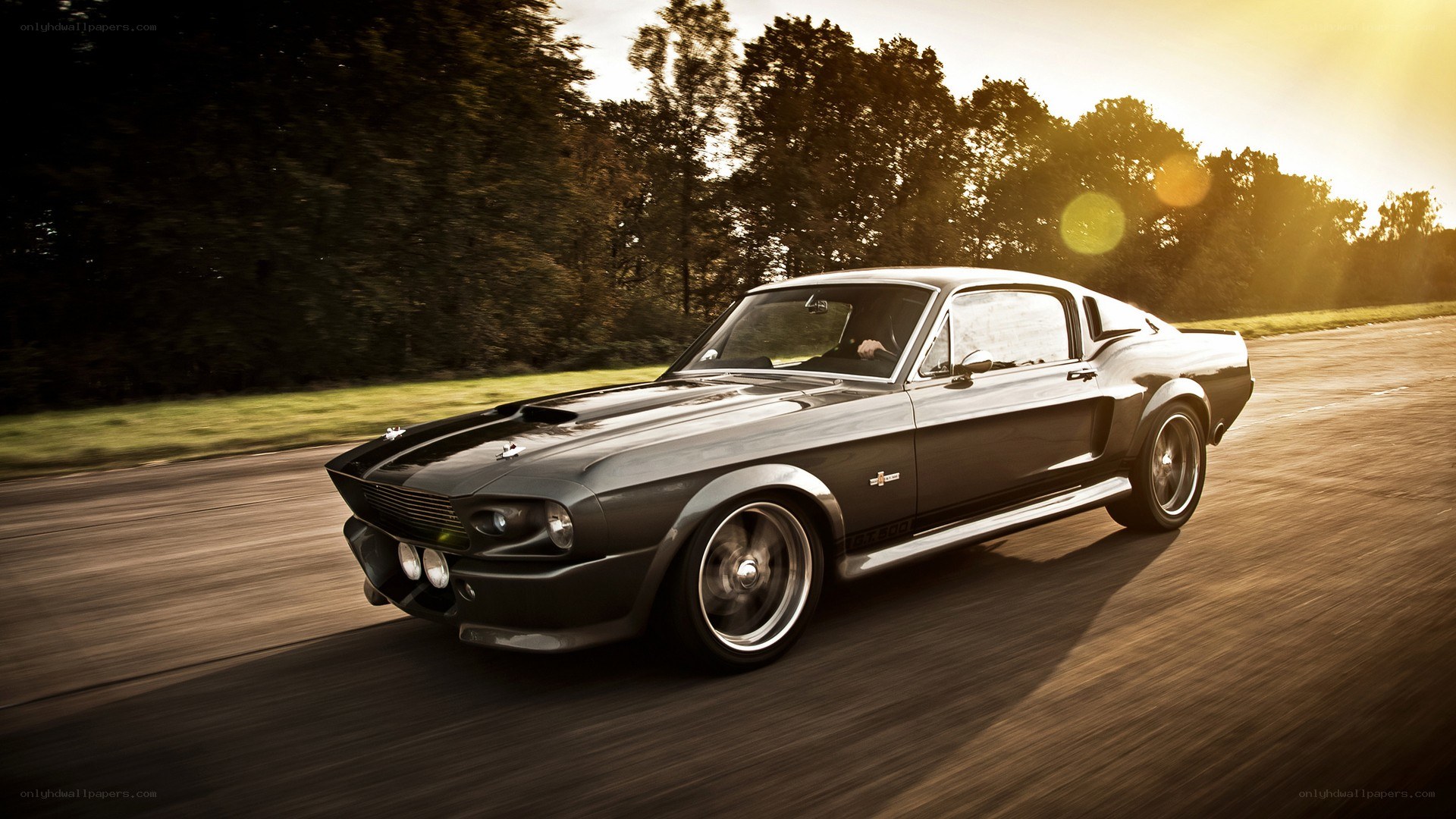 classic muscle car in motion