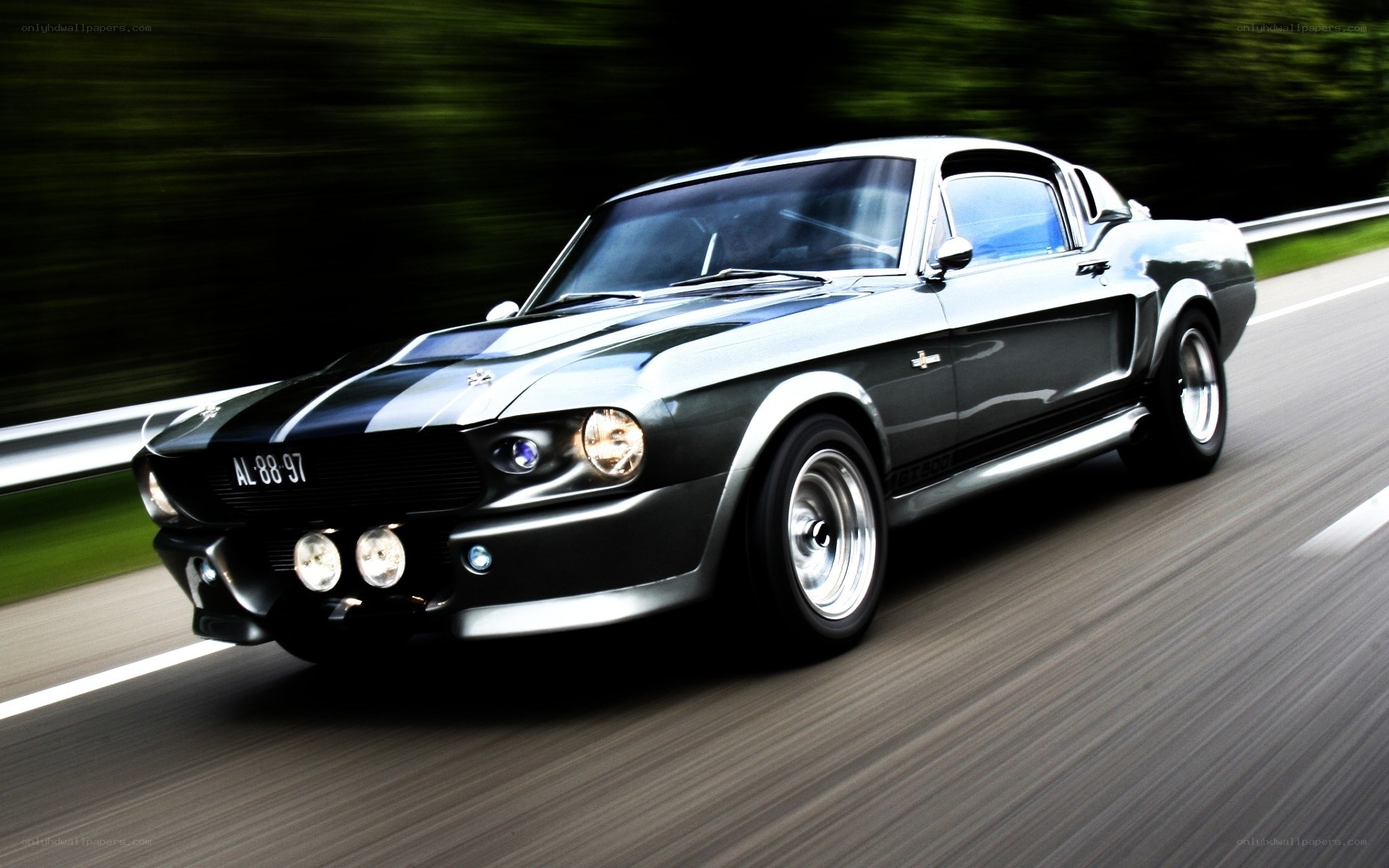 classic muscle car in motion