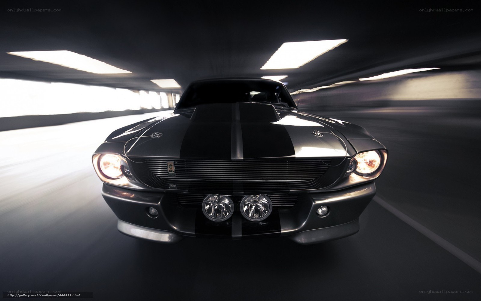 classic muscle car in tunnel