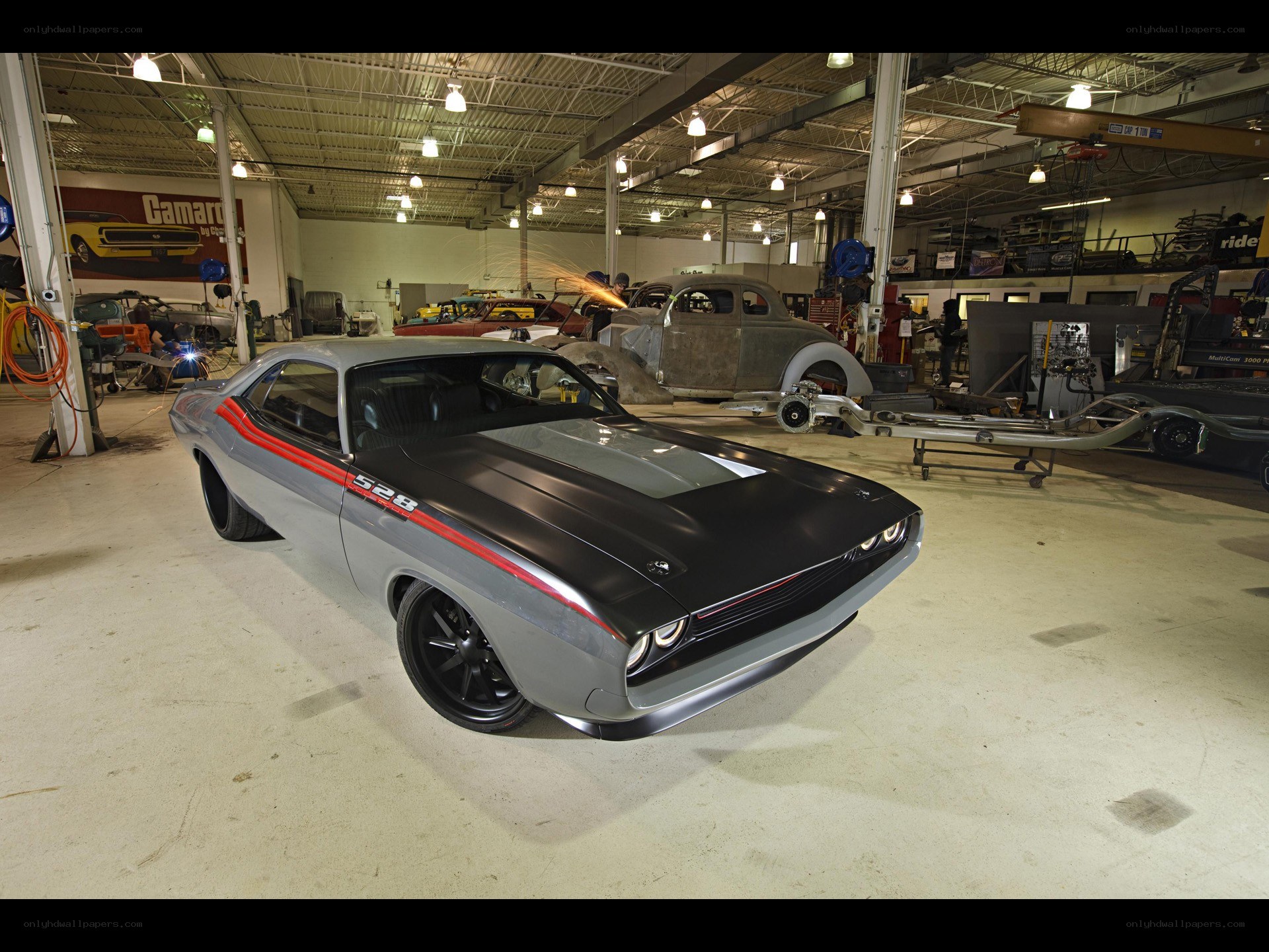 Classic muscle car in workshop