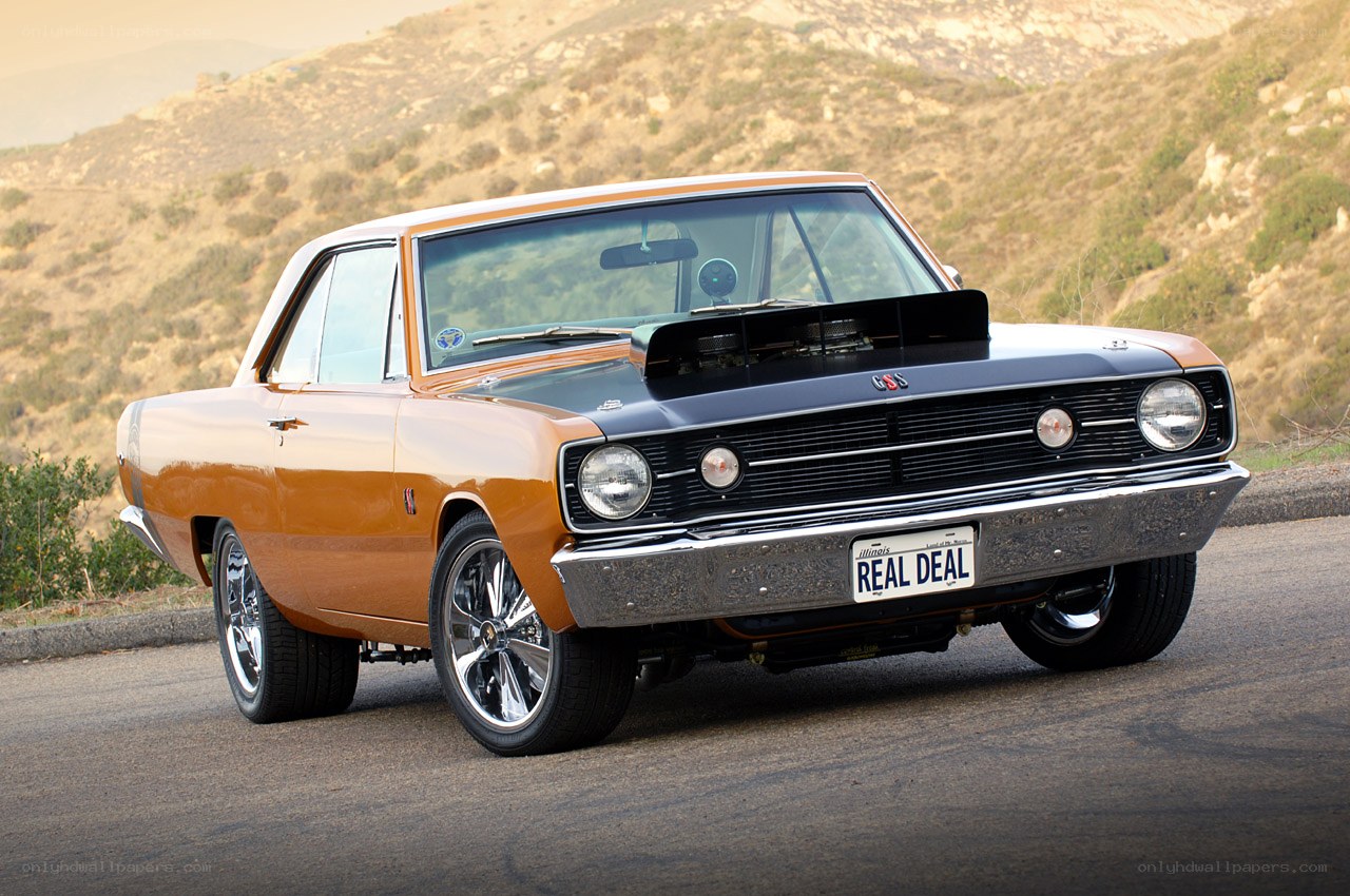 Classic muscle car on a hillside