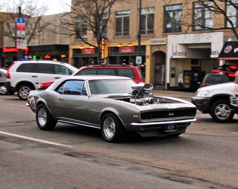 Classic muscle car on city street