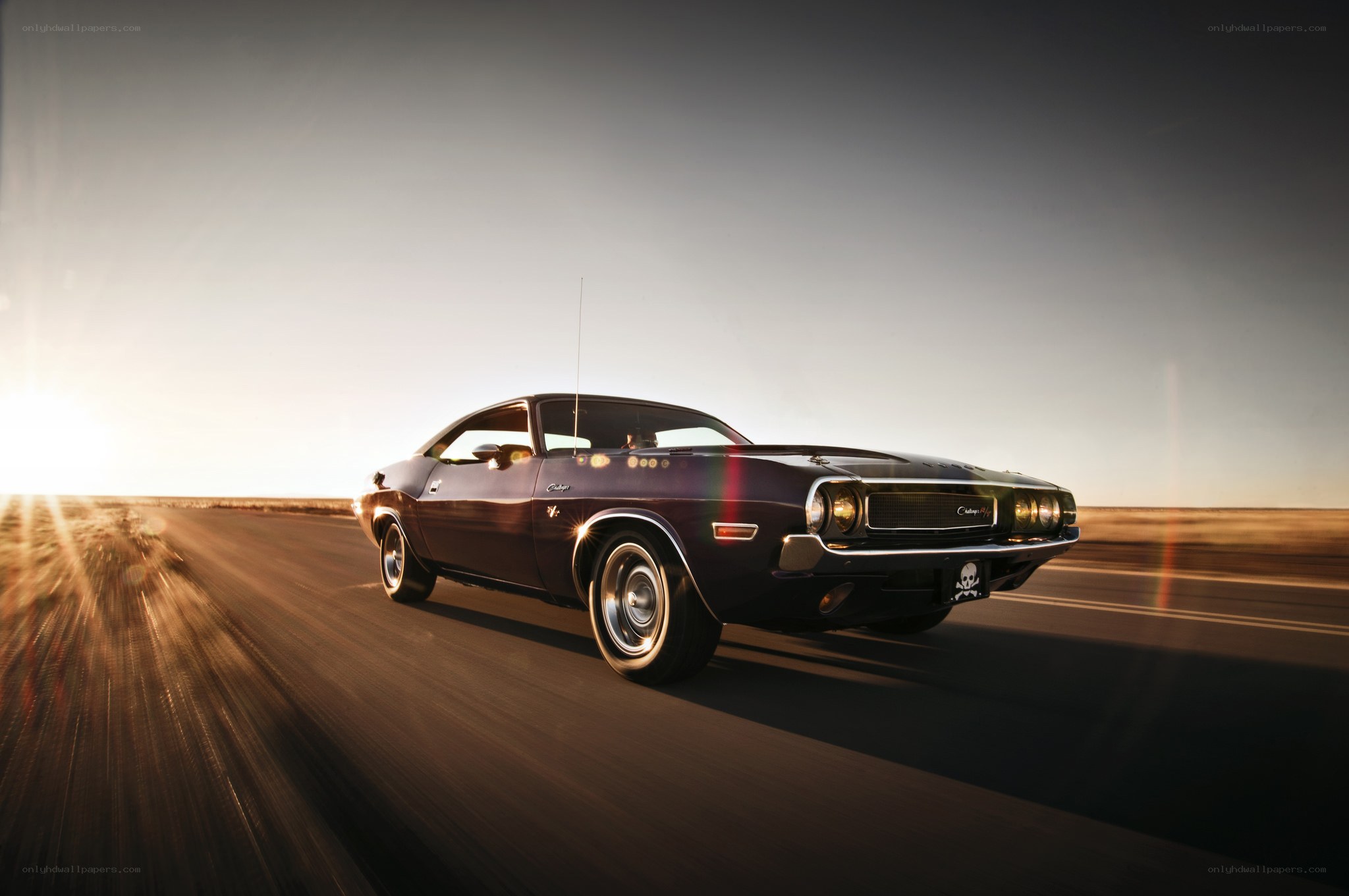 Classic muscle car on open road