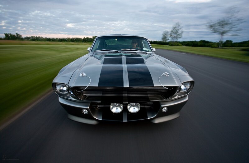 classic muscle car on road