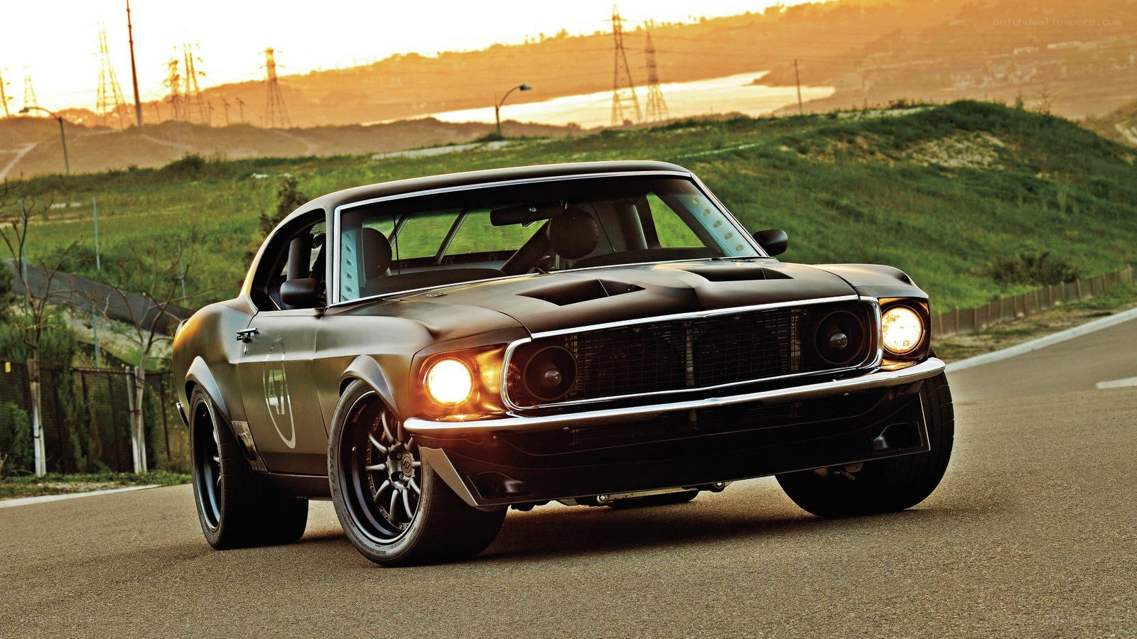 classic muscle car on road