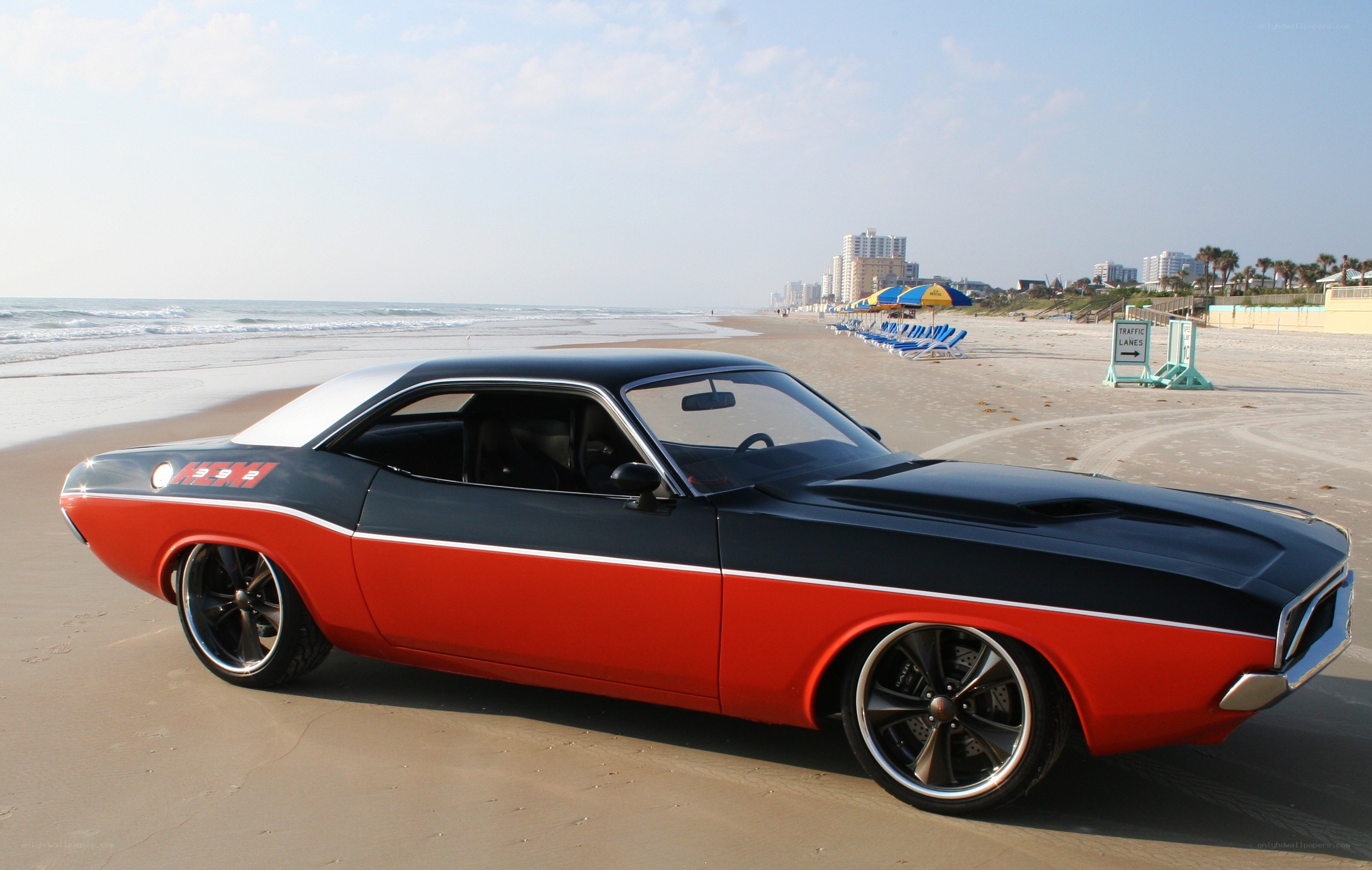 Classic muscle car on the beach