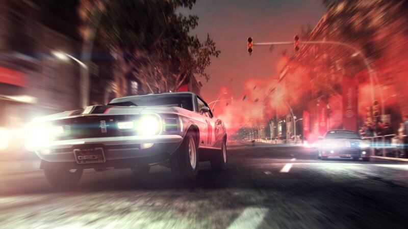 Classic Muscle Car Racing — Red, Chaotic, Dramatic