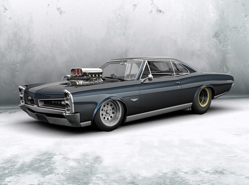 classic muscle car with supercharger