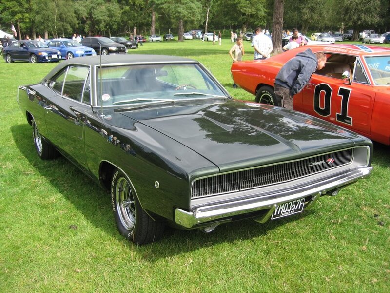 Classic muscle cars at a show