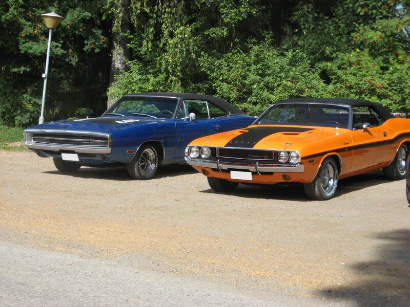 Classic muscle cars at a show