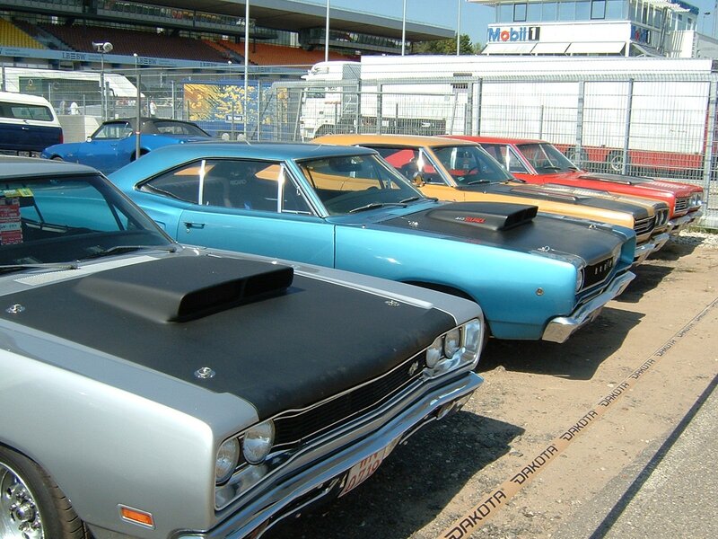 Classic muscle cars in a row
