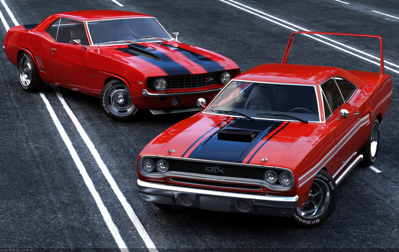 Classic muscle cars on track