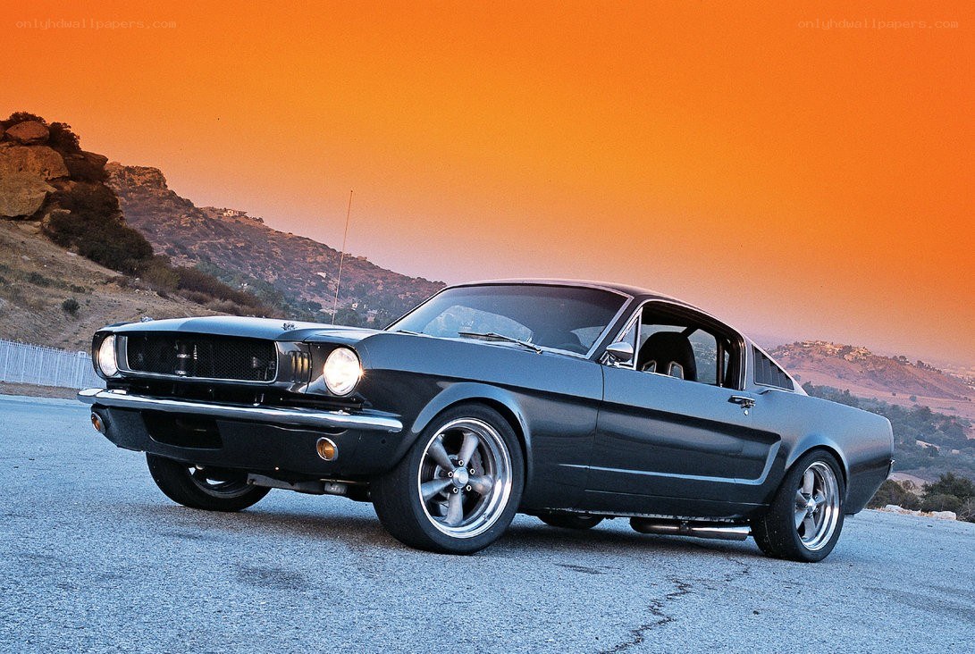 Classic Mustang at sunset