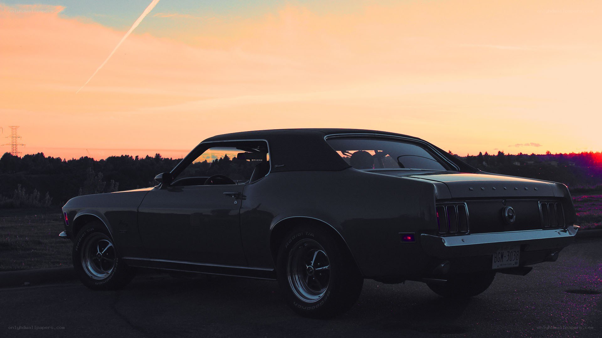 Classic Mustang at sunset