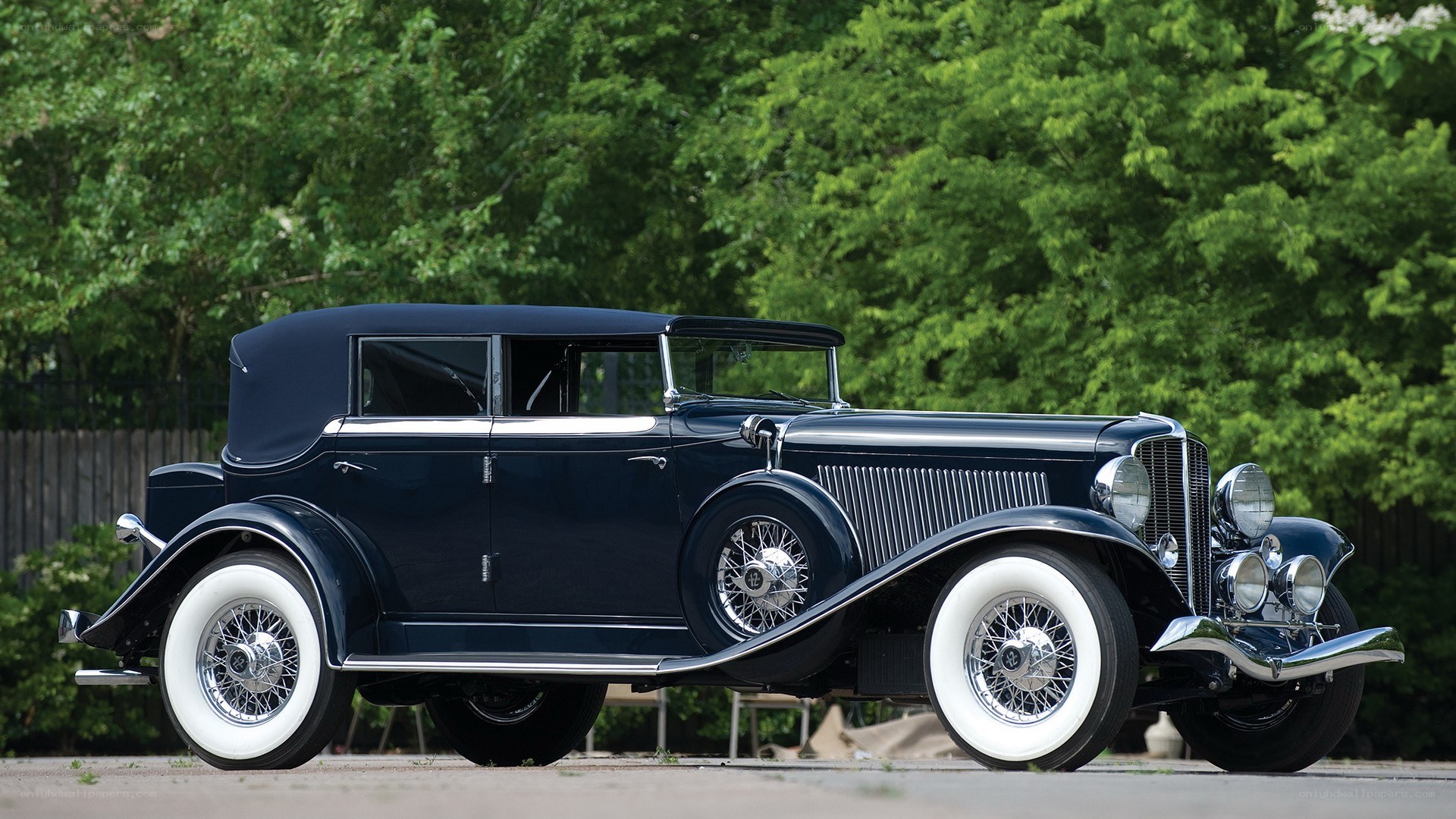 Classic navy blue convertible car