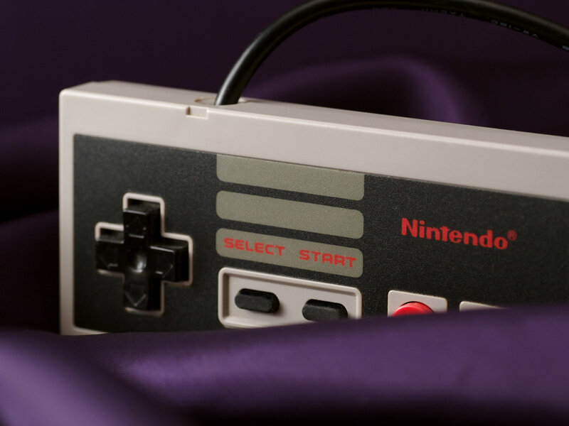 Classic Nintendo Controller — Purple, Dramatic, Photograph, Cable, Purple Fabric