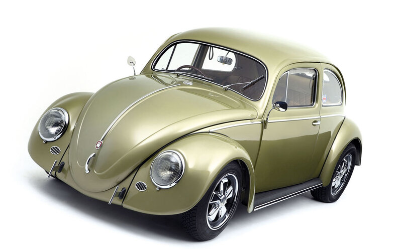 Classic olive green Volkswagen Beetle