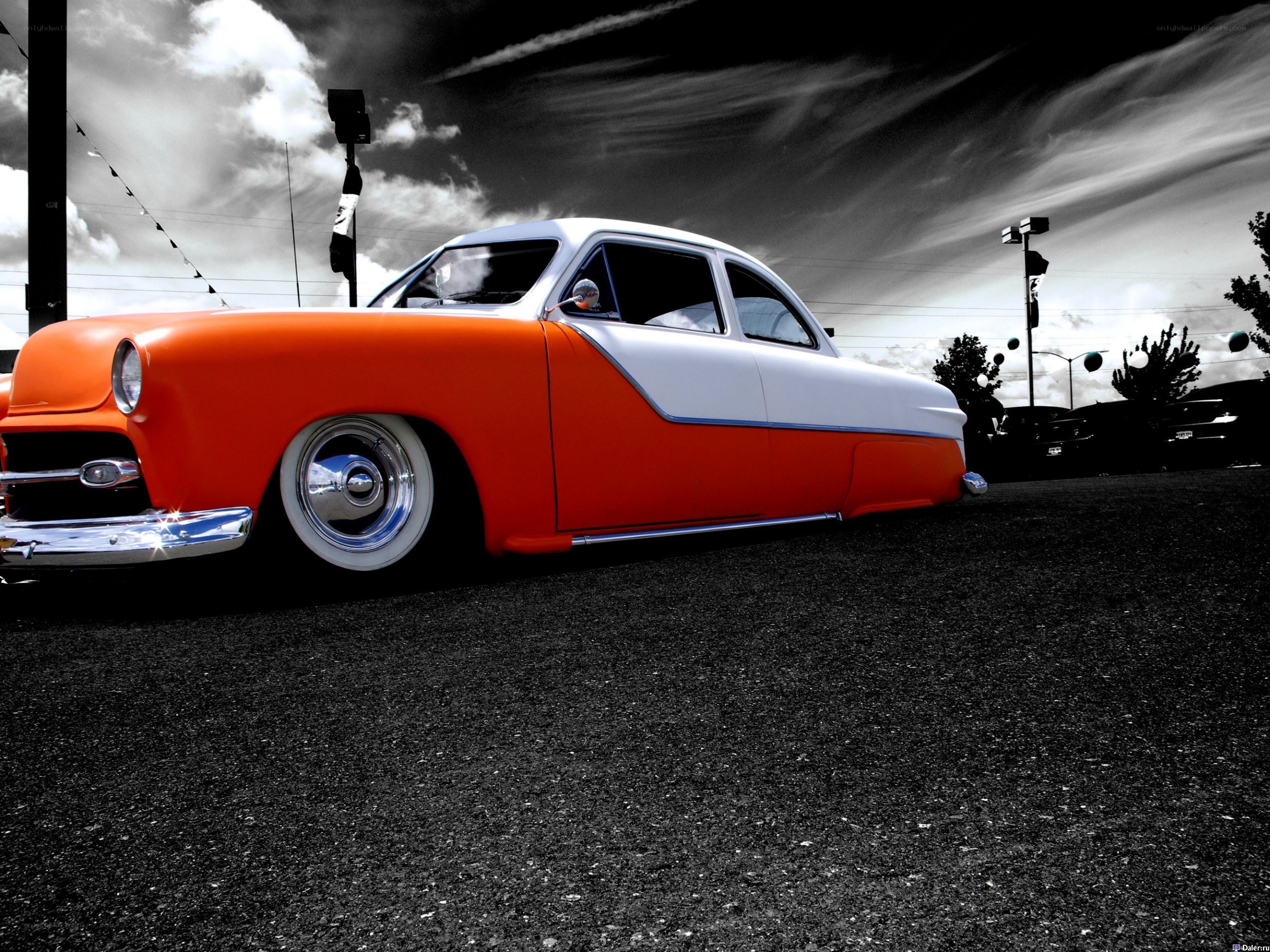 Classic orange and white car