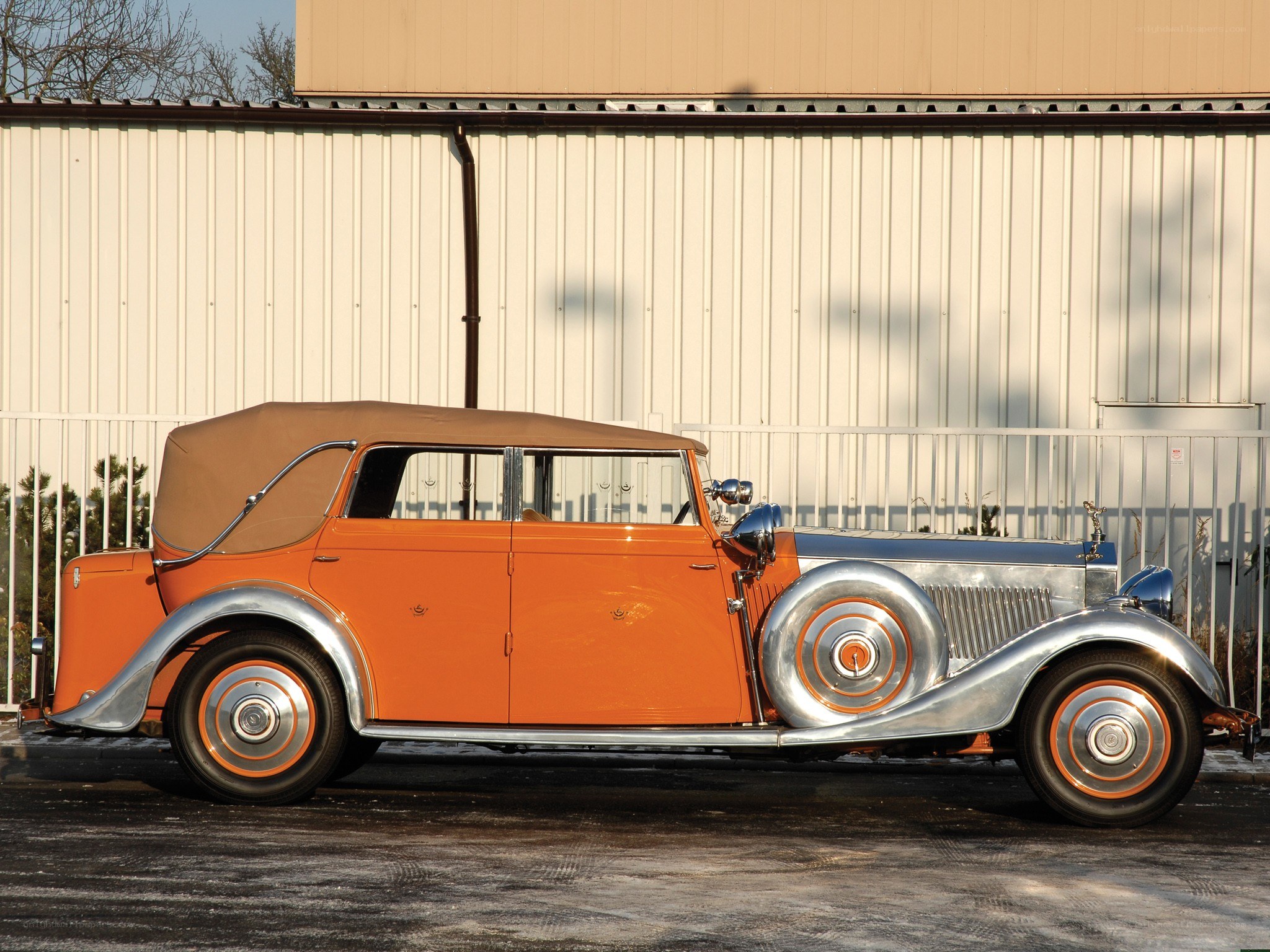 Classic orange convertible car