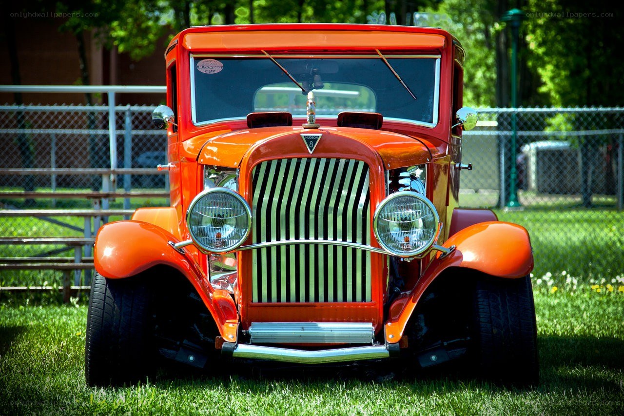 Classic orange hot rod car