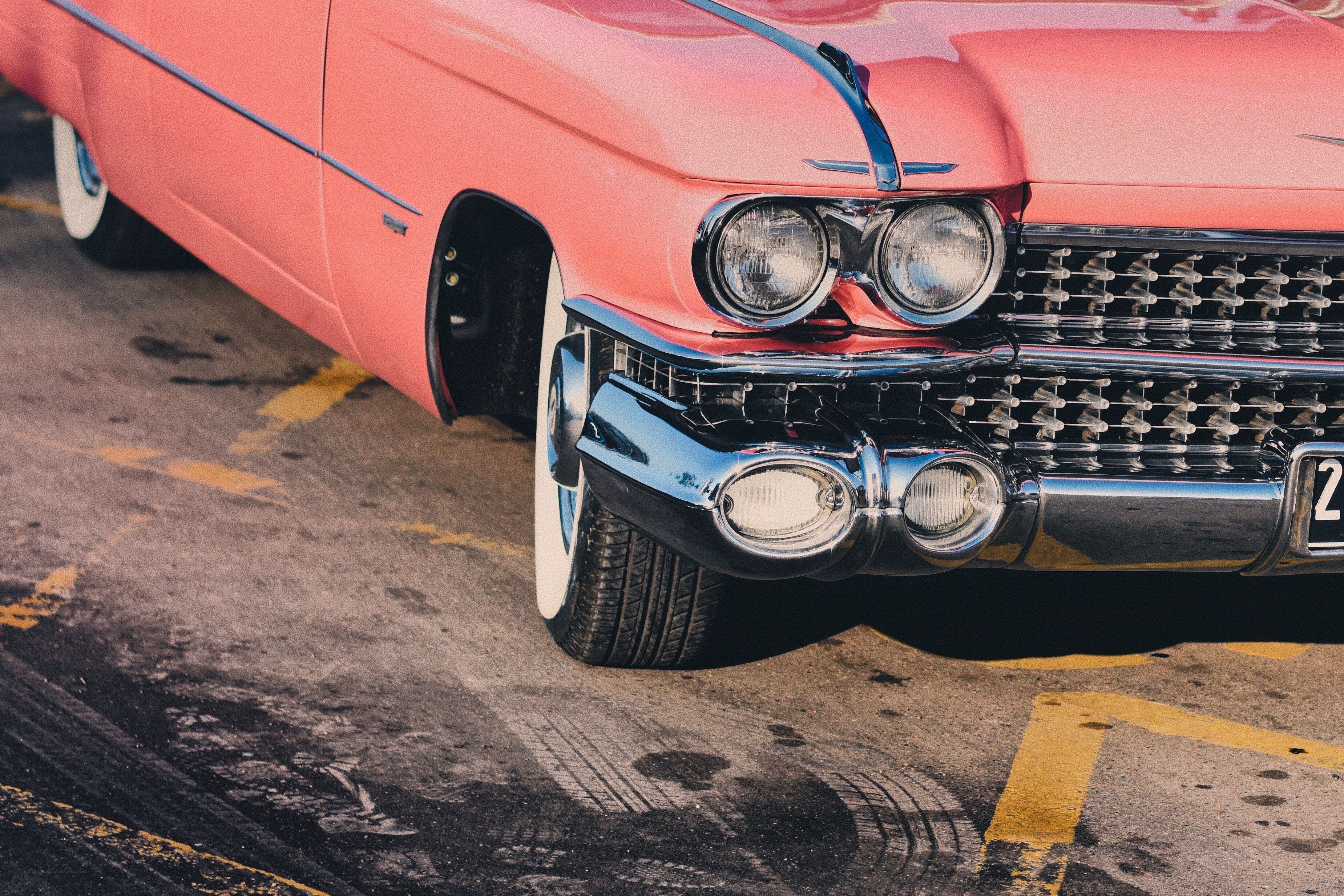 Classic pink car front view